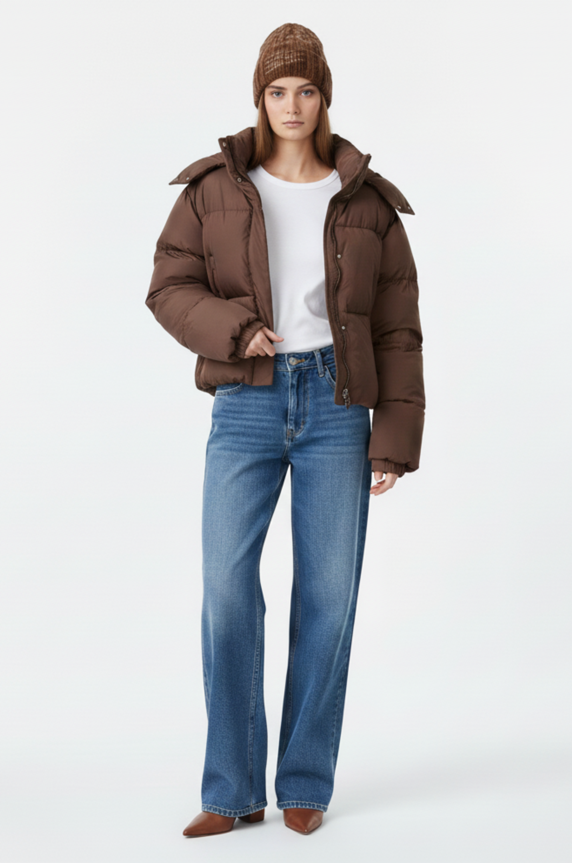 Bruine Korte Winterjas Dames