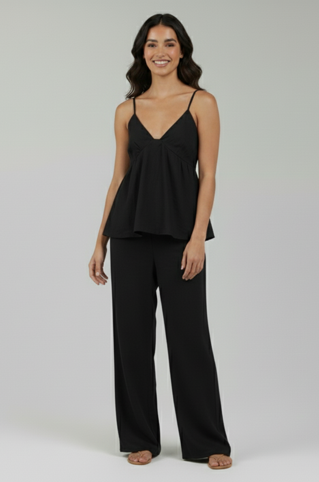 Katoen-linnen set – open rug & high-waist