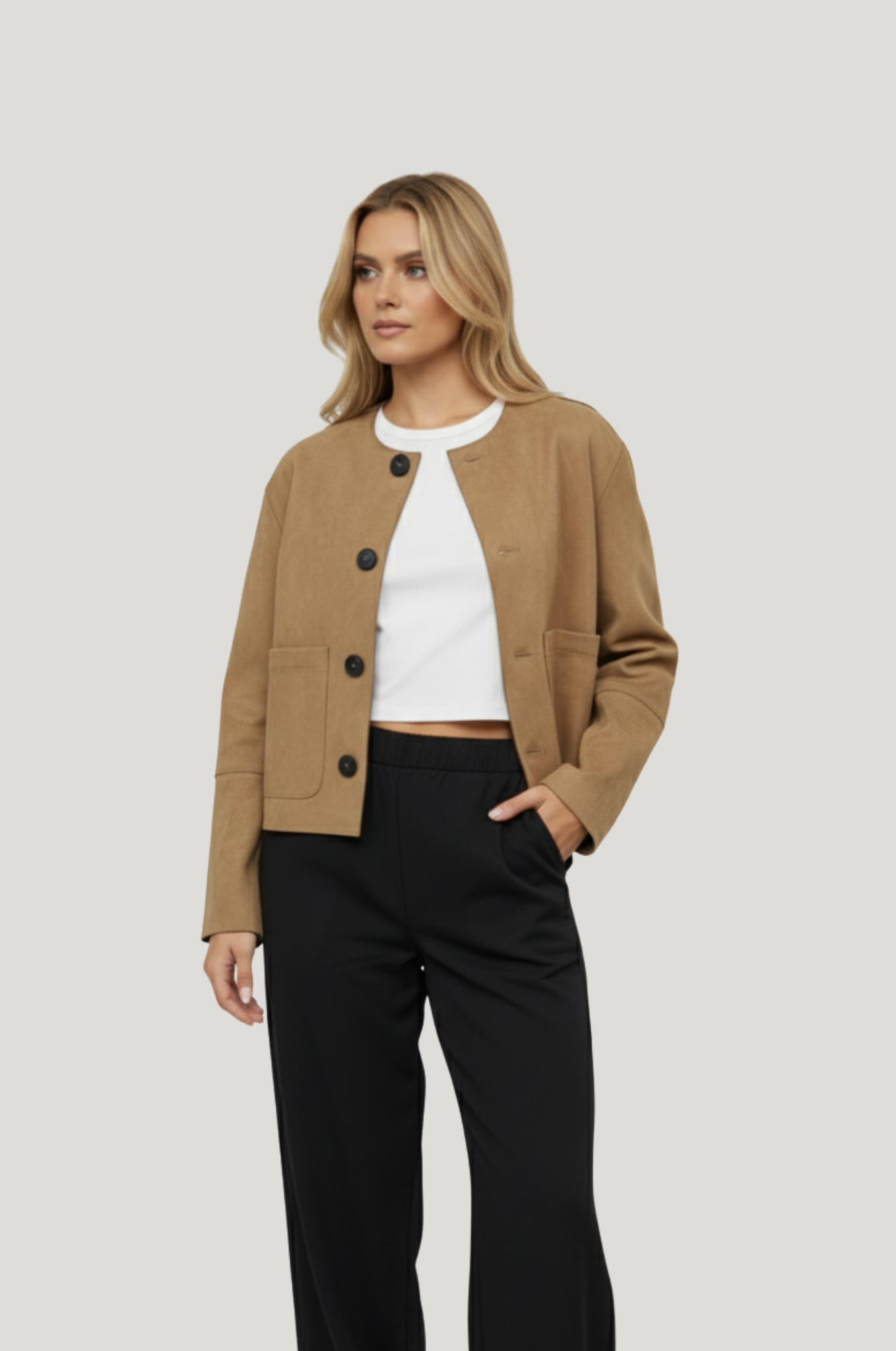 Dames suède-look varsity bomber – warm