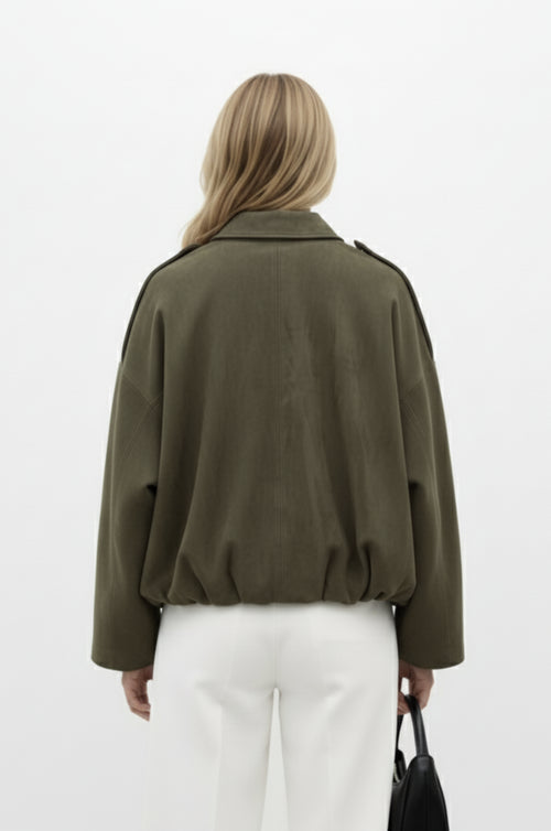 Dames faux-suède jas – boxy fit