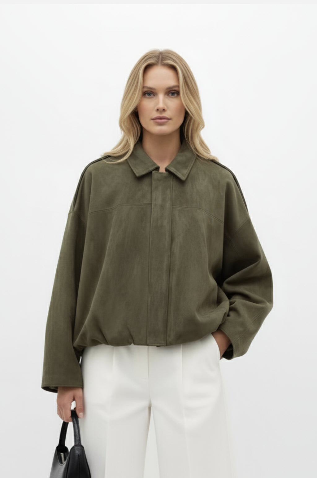 Dames faux-suède jas – boxy fit