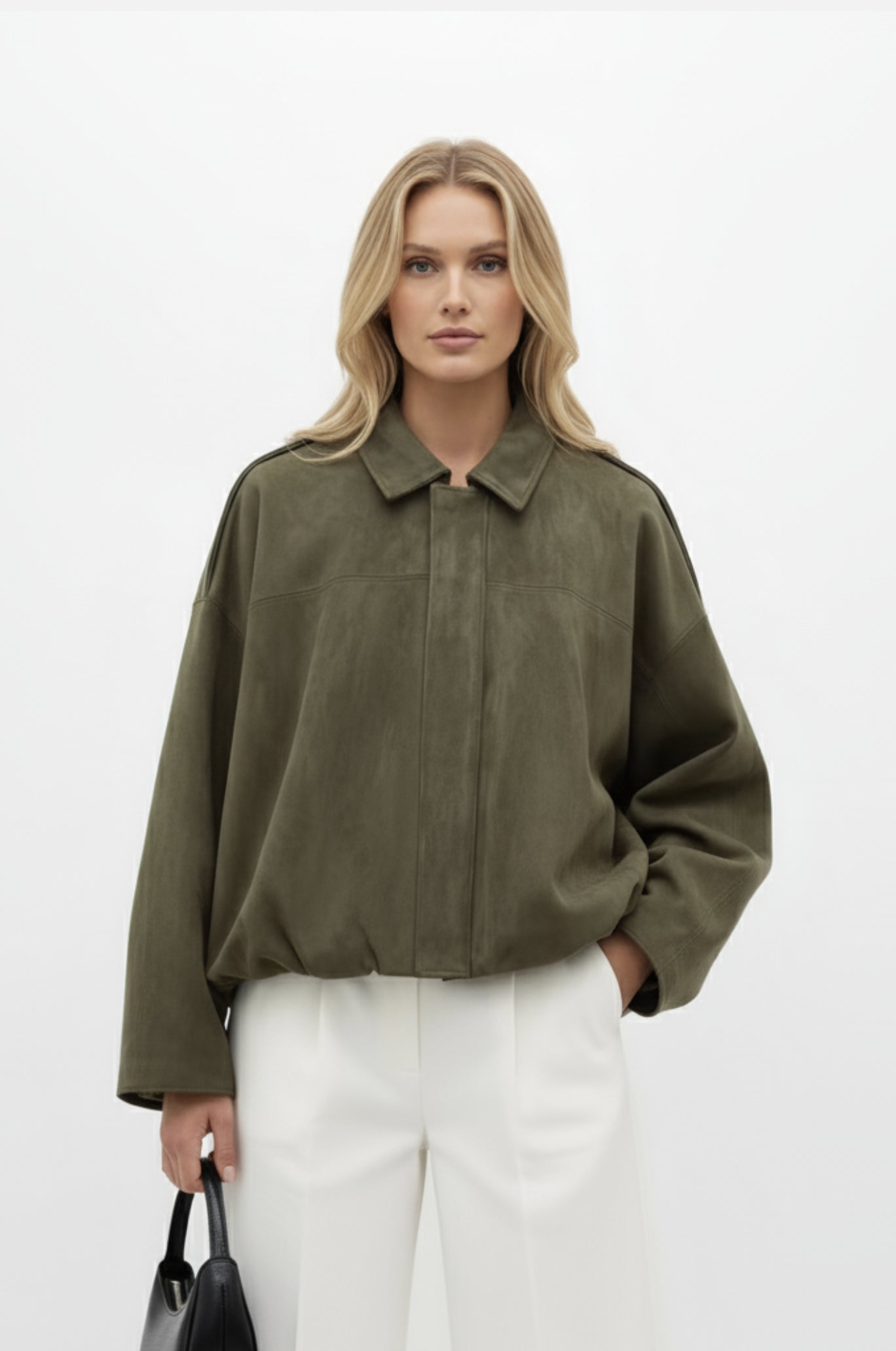 Dames faux-suède jas – boxy fit