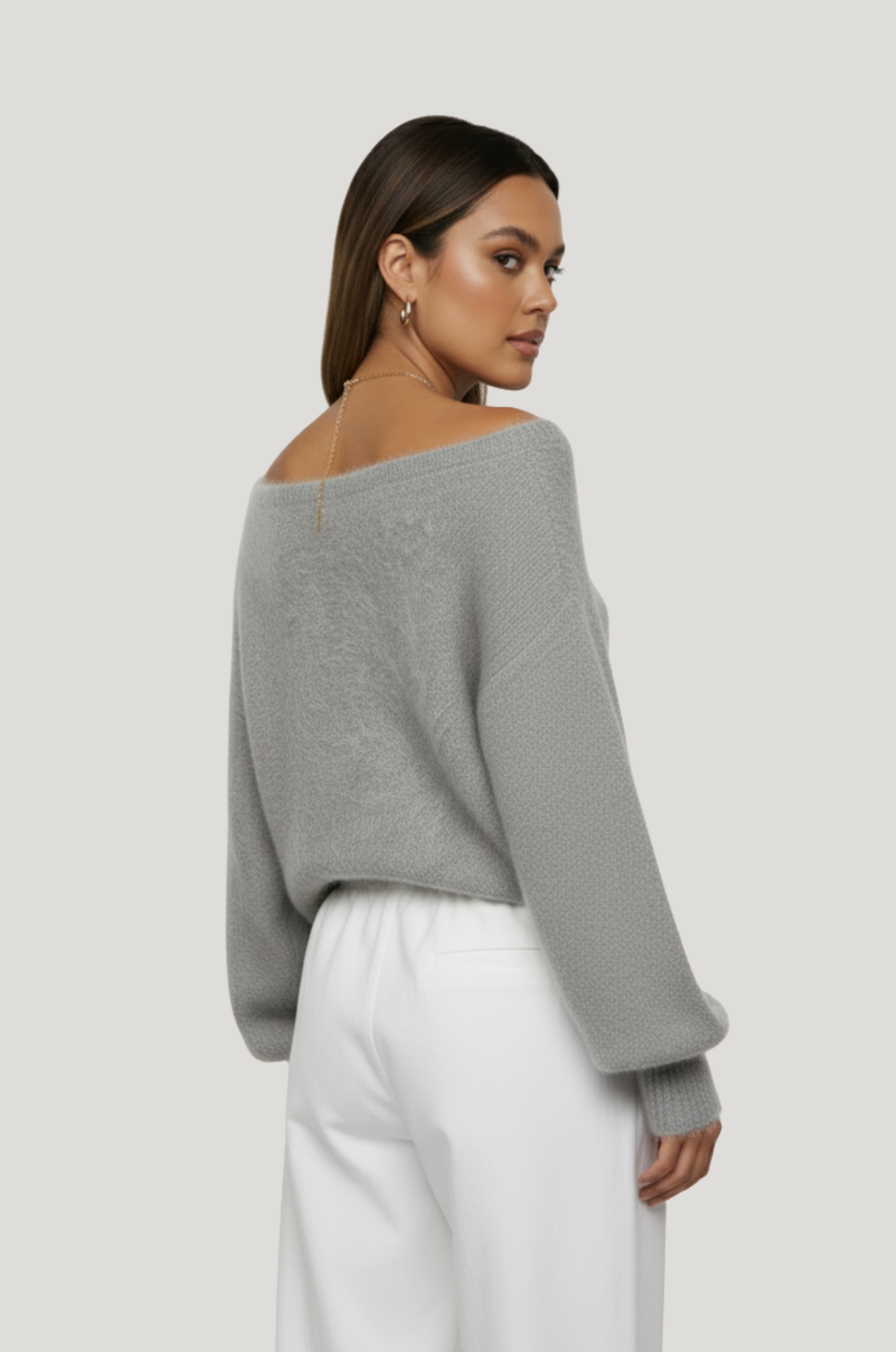 Dames mohair-look trui – off-shoulder