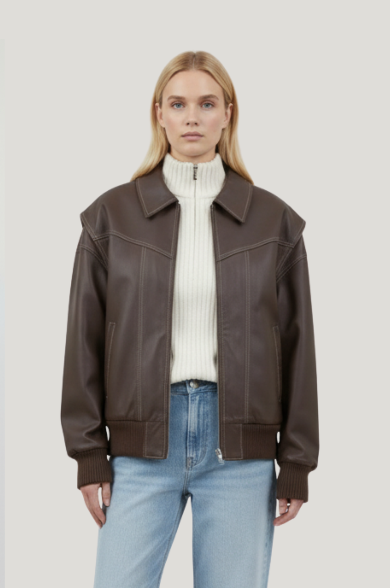 Dames leren bikerjas – stevig 90s minimal