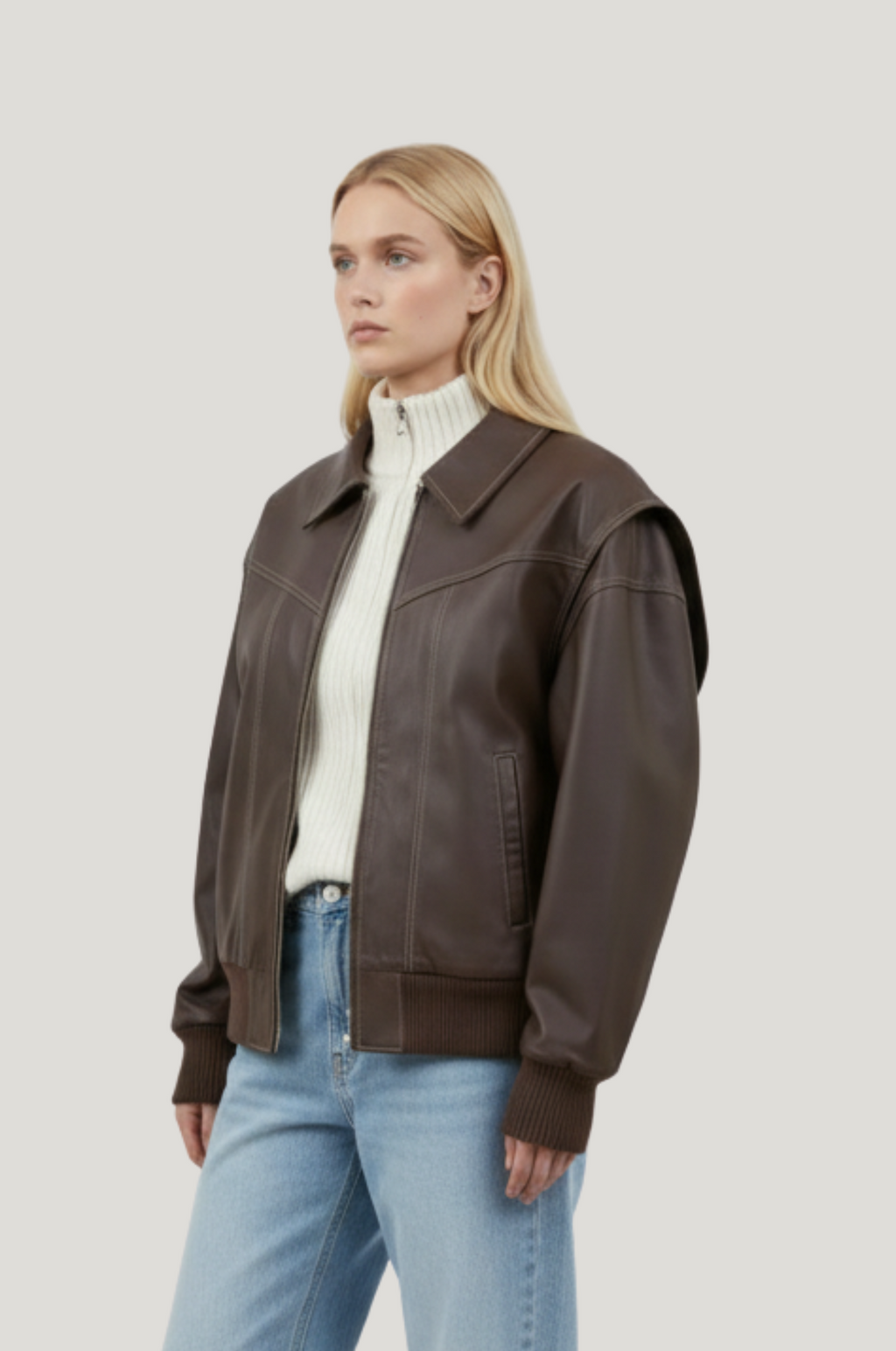 Dames leren bikerjas – stevig 90s minimal