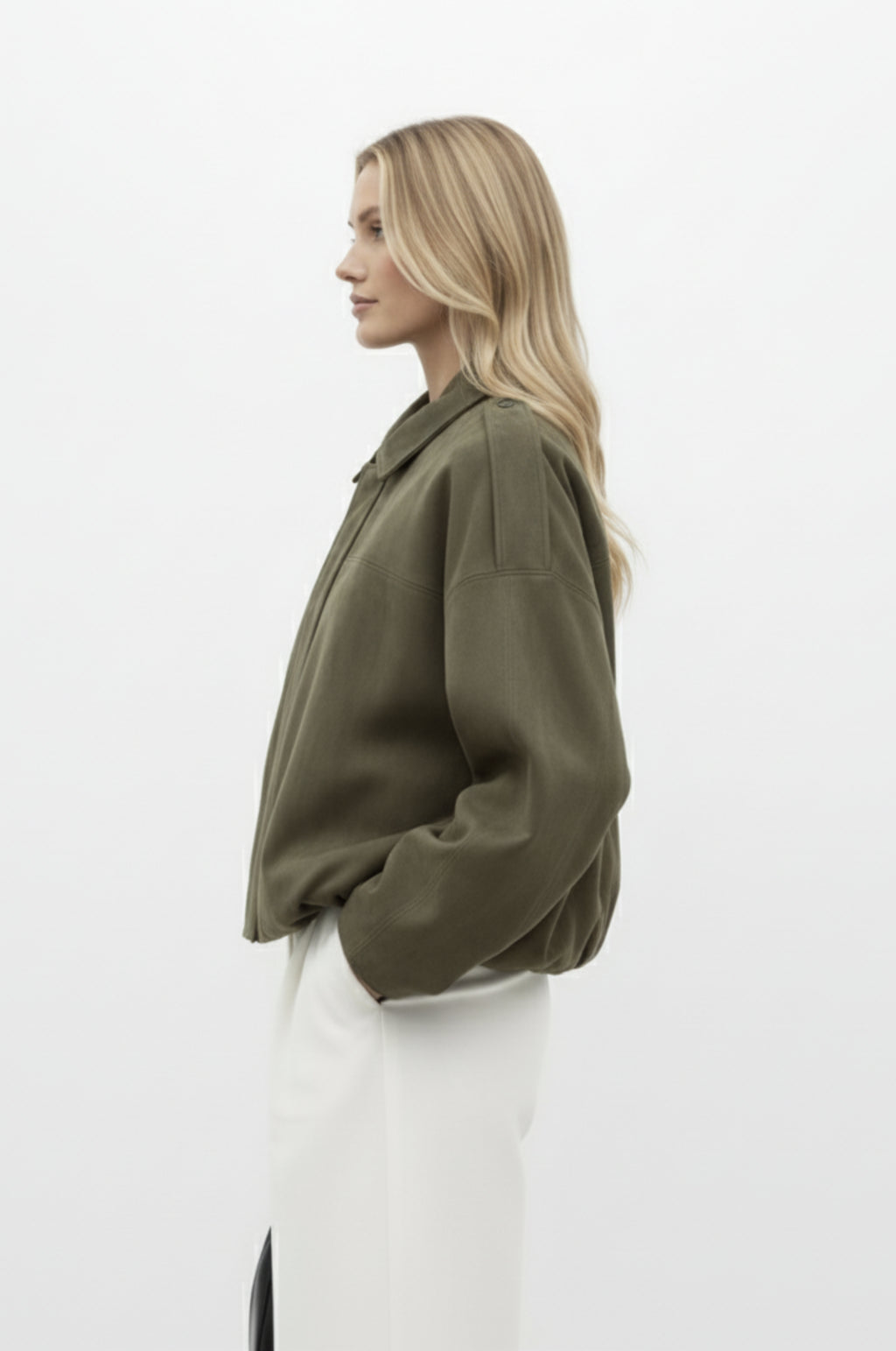 Dames faux-suède jas – boxy fit