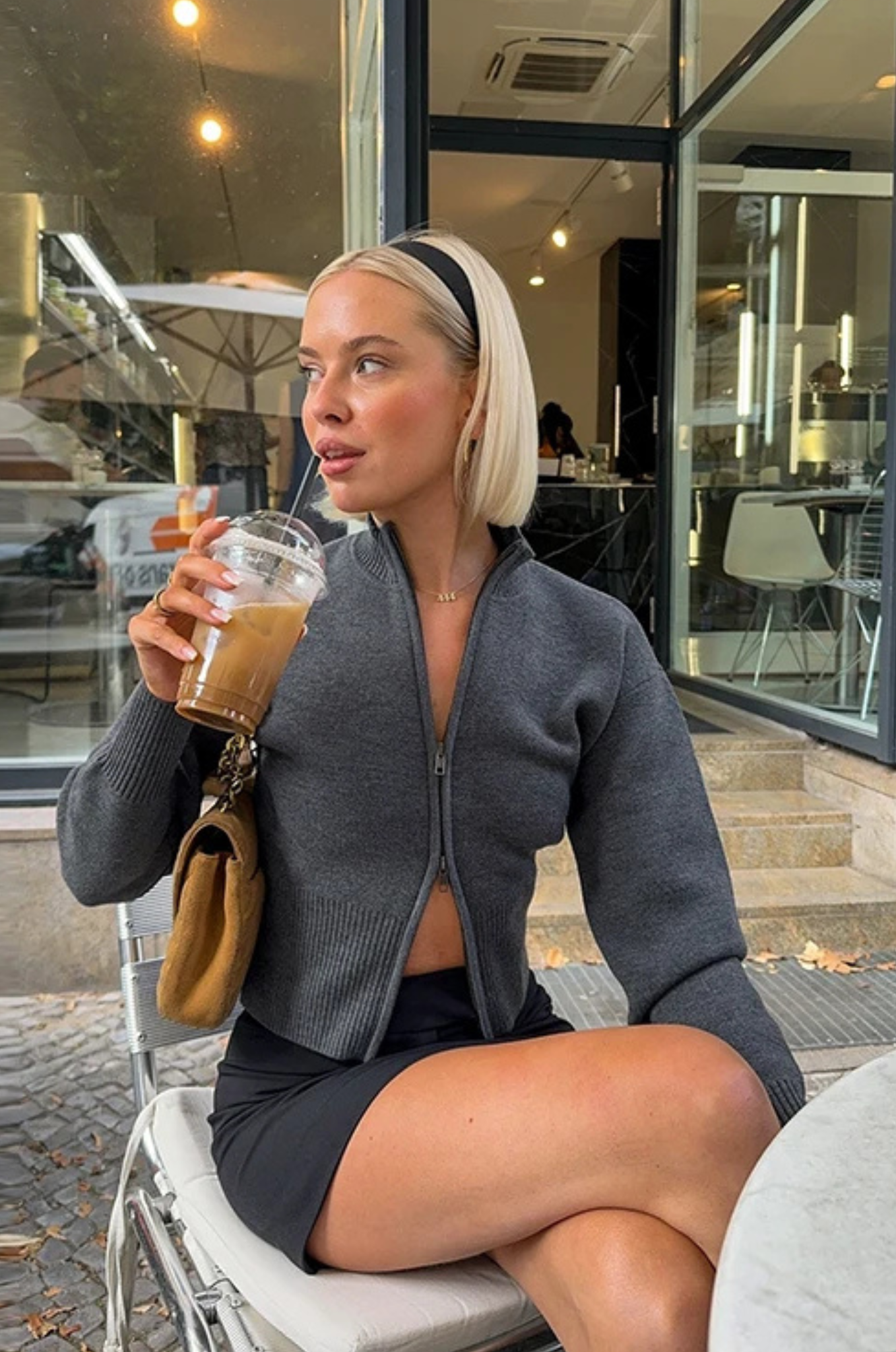 Dames gebreid vest – rits & opstaande kraag