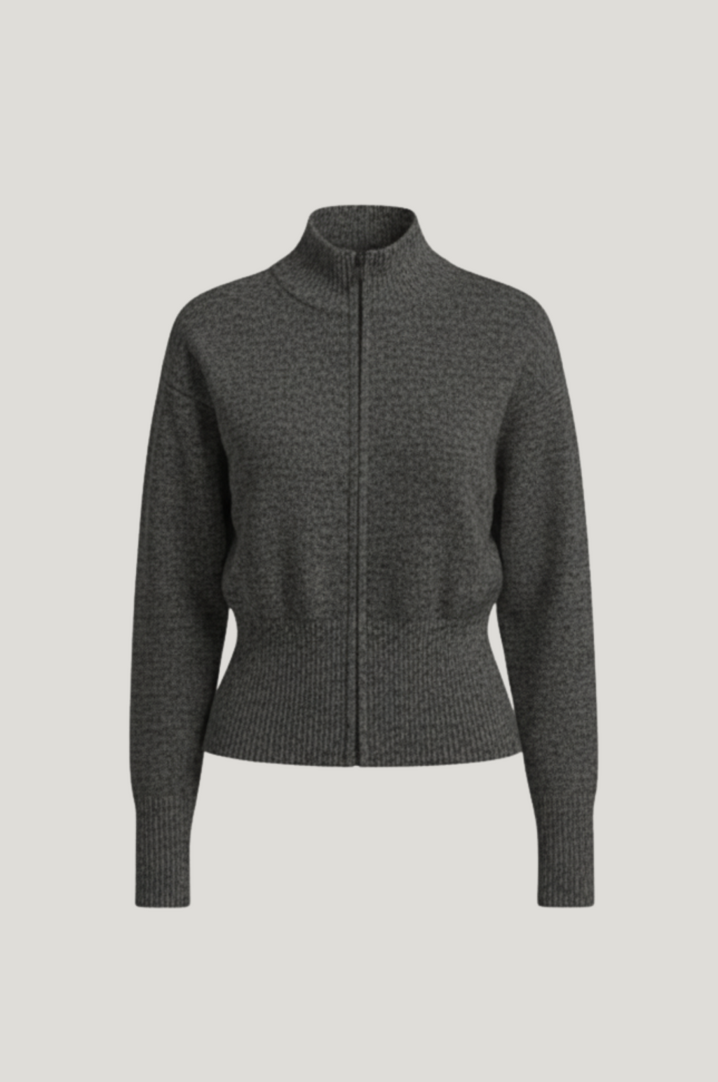 Dames gebreid vest – rits & opstaande kraag