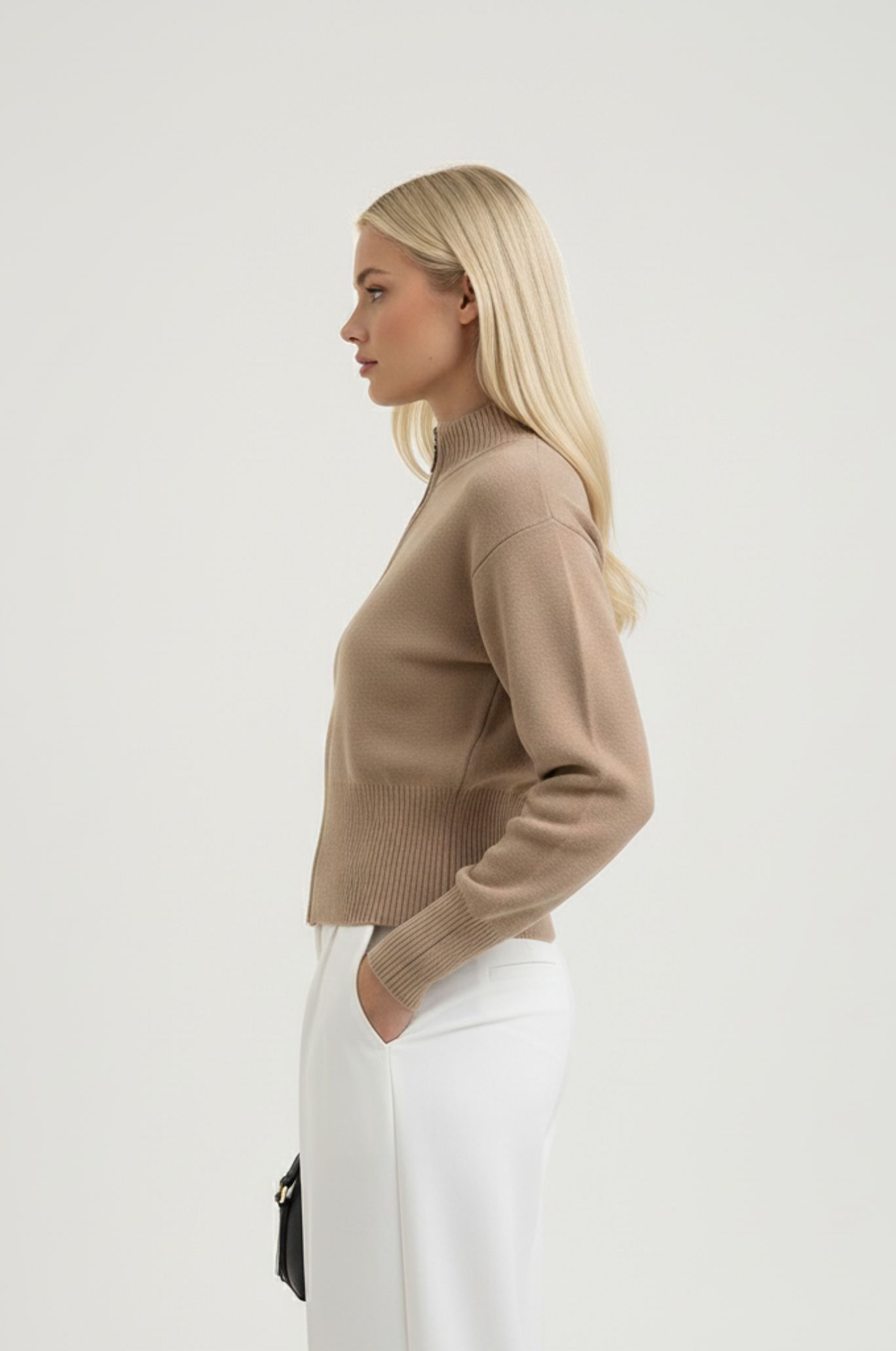 Dames gebreid vest – rits & opstaande kraag