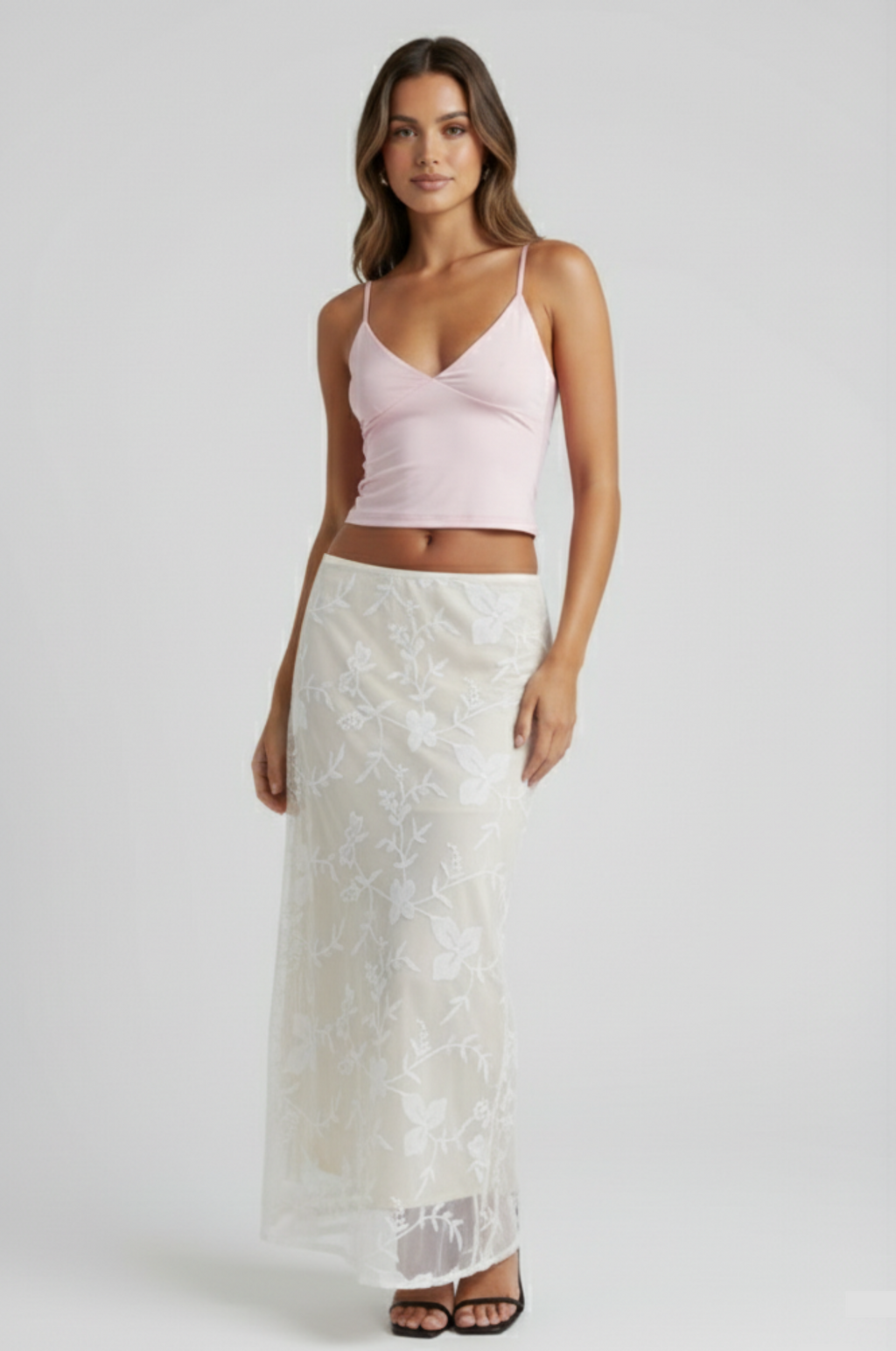Franse mesh maxi rok – hoge taille
