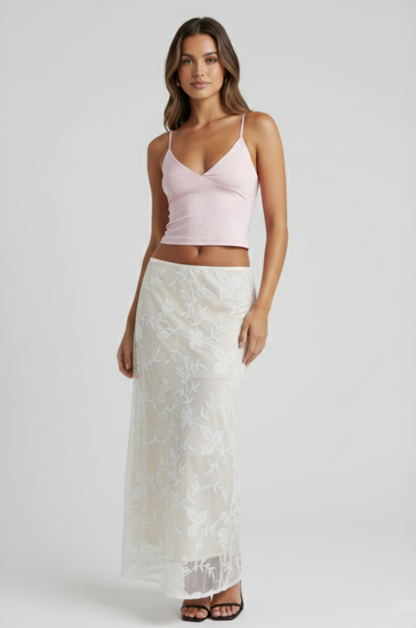 Franse mesh maxi rok – hoge taille