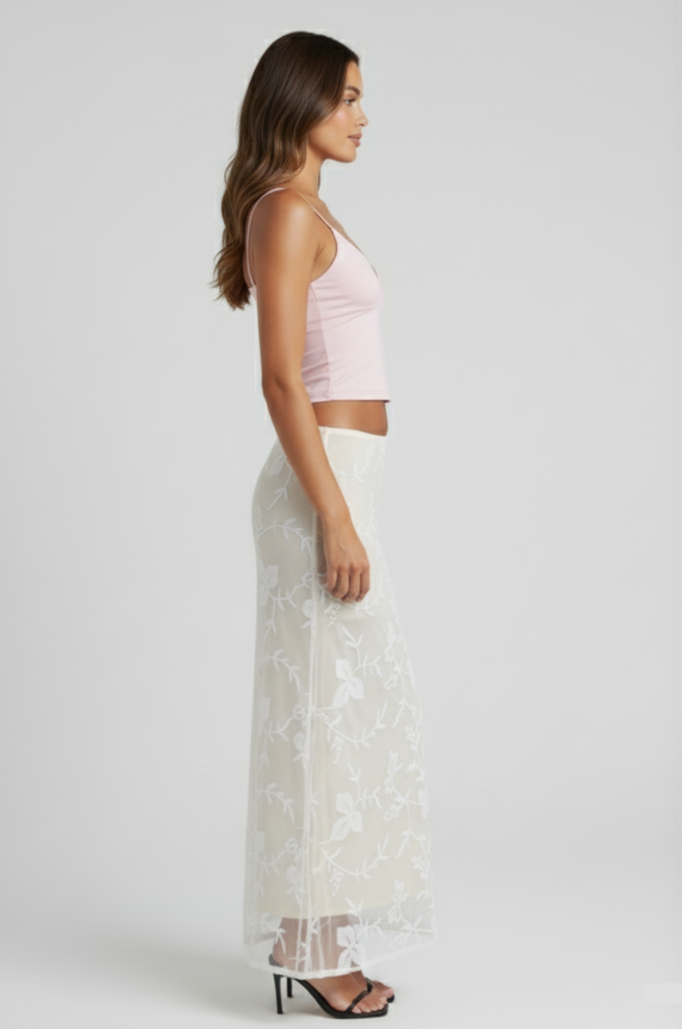 Franse mesh maxi rok – hoge taille