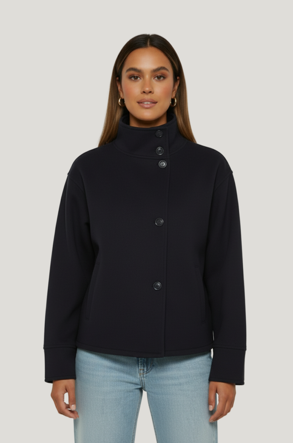 Korte damesmantel – wolmix, relaxed fit