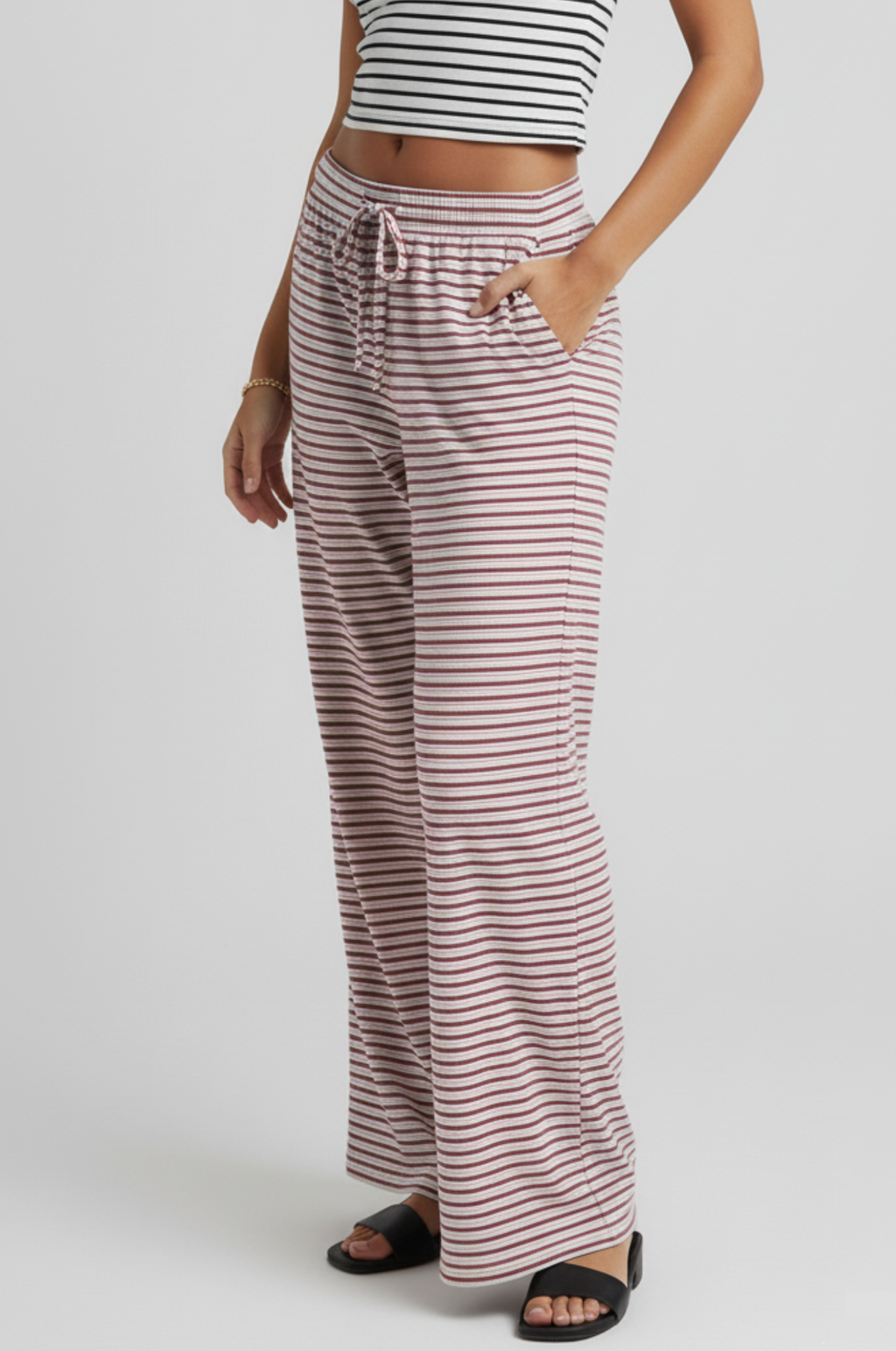 Lage taille wijde broek – gestreept & comfy
