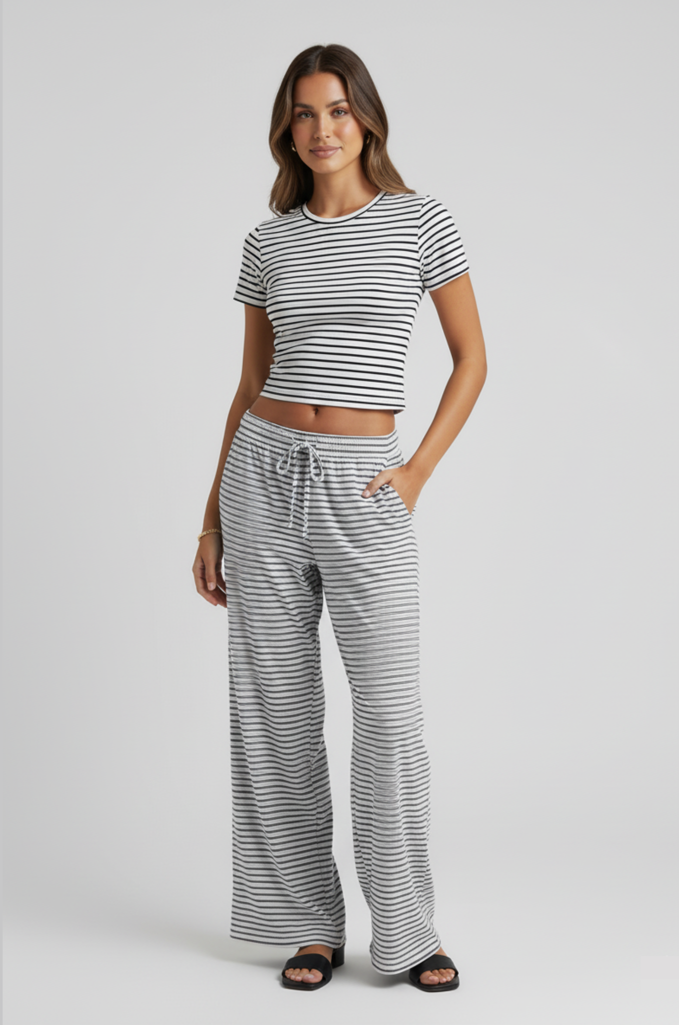 Lage taille wijde broek – gestreept & comfy