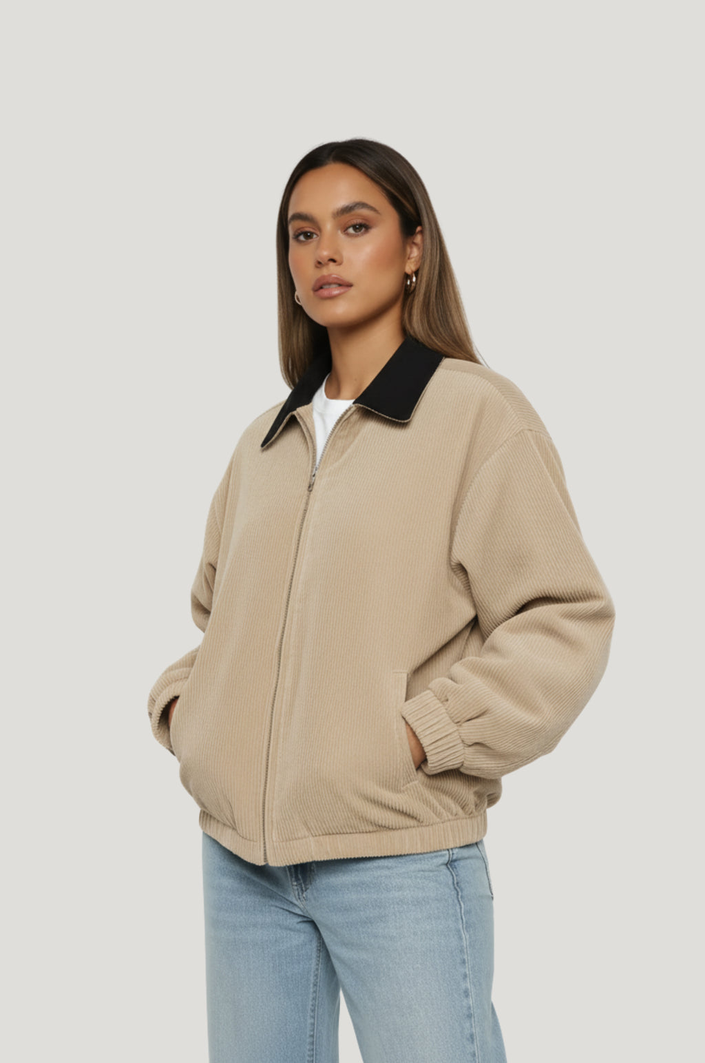 Loose fit dames jas met rits & revers, minimalistische chic