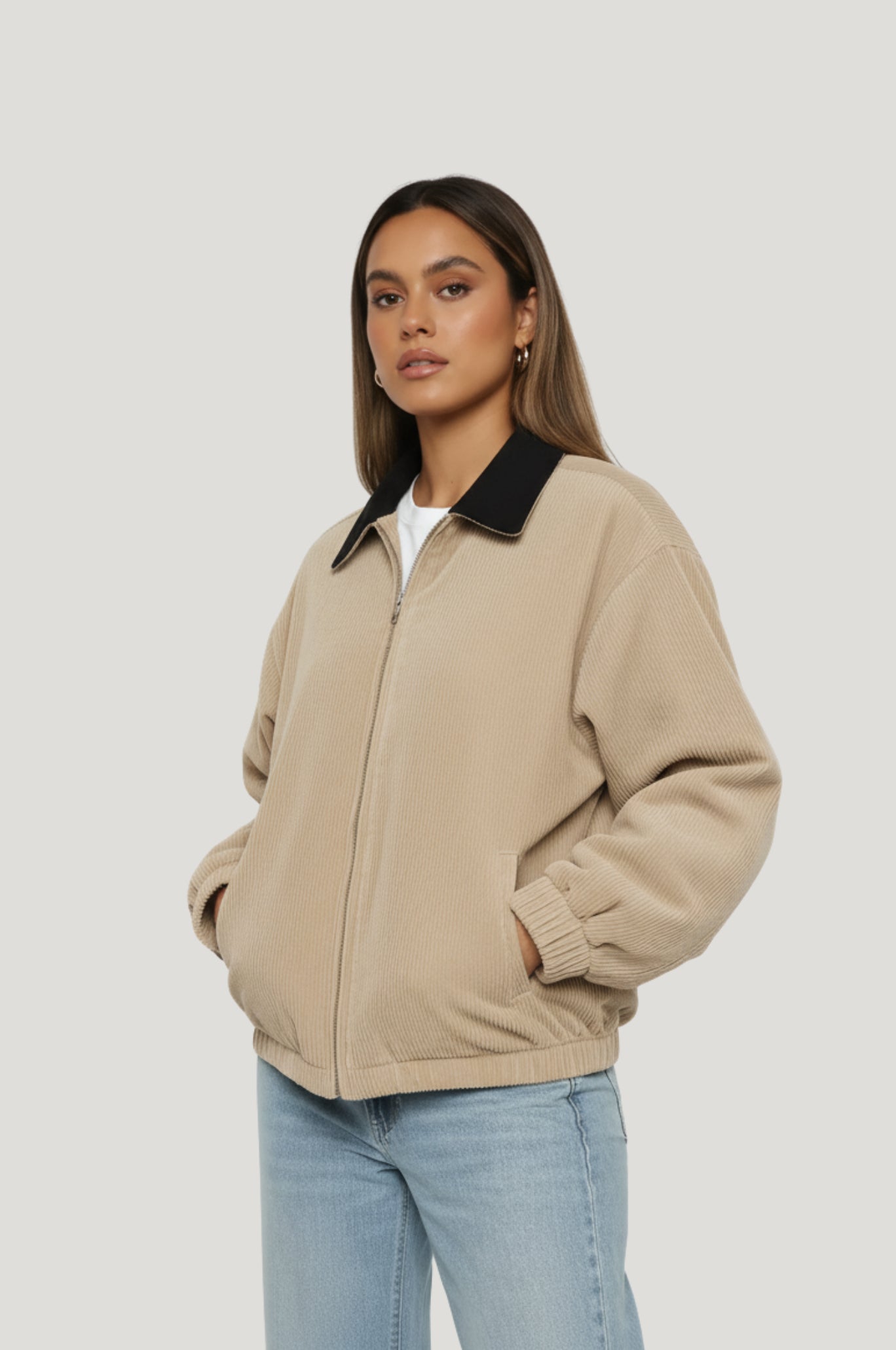 Loose fit dames jas met rits & revers, minimalistische chic