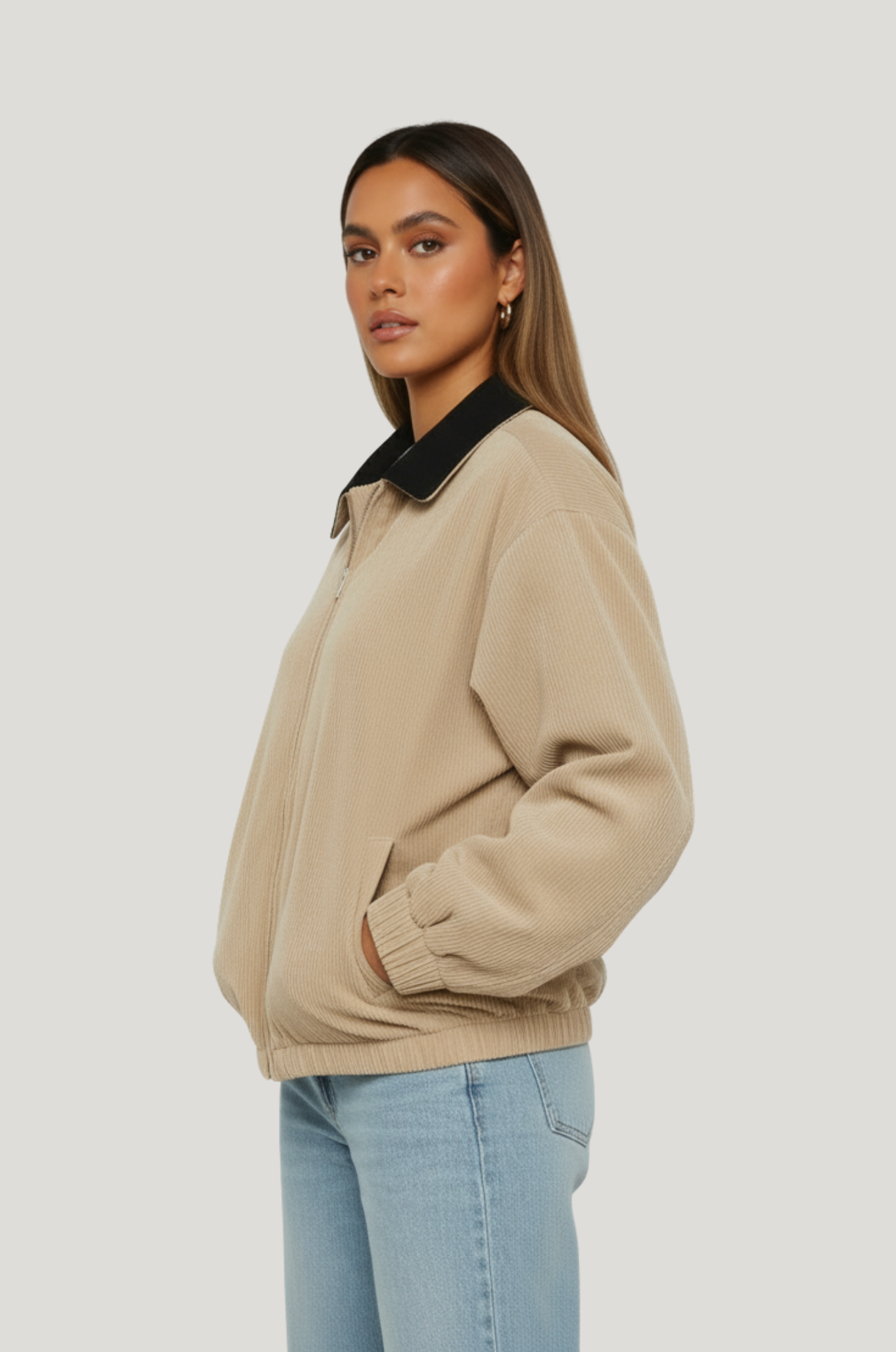 Loose fit dames jas met rits & revers, minimalistische chic