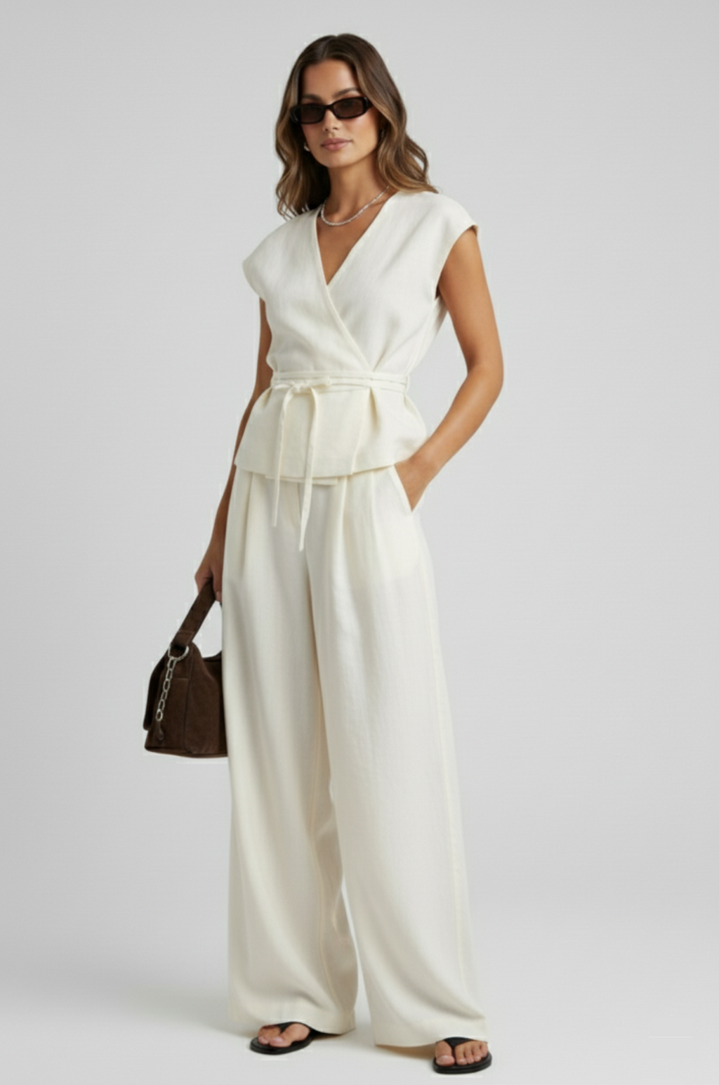 Mouwloos pak – V-hals & tailored