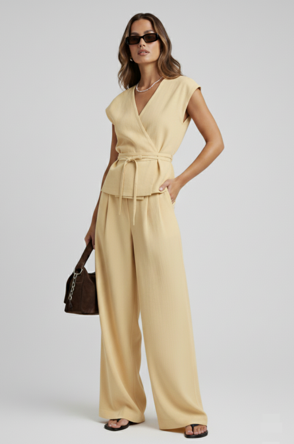 Mouwloos pak – V-hals & tailored