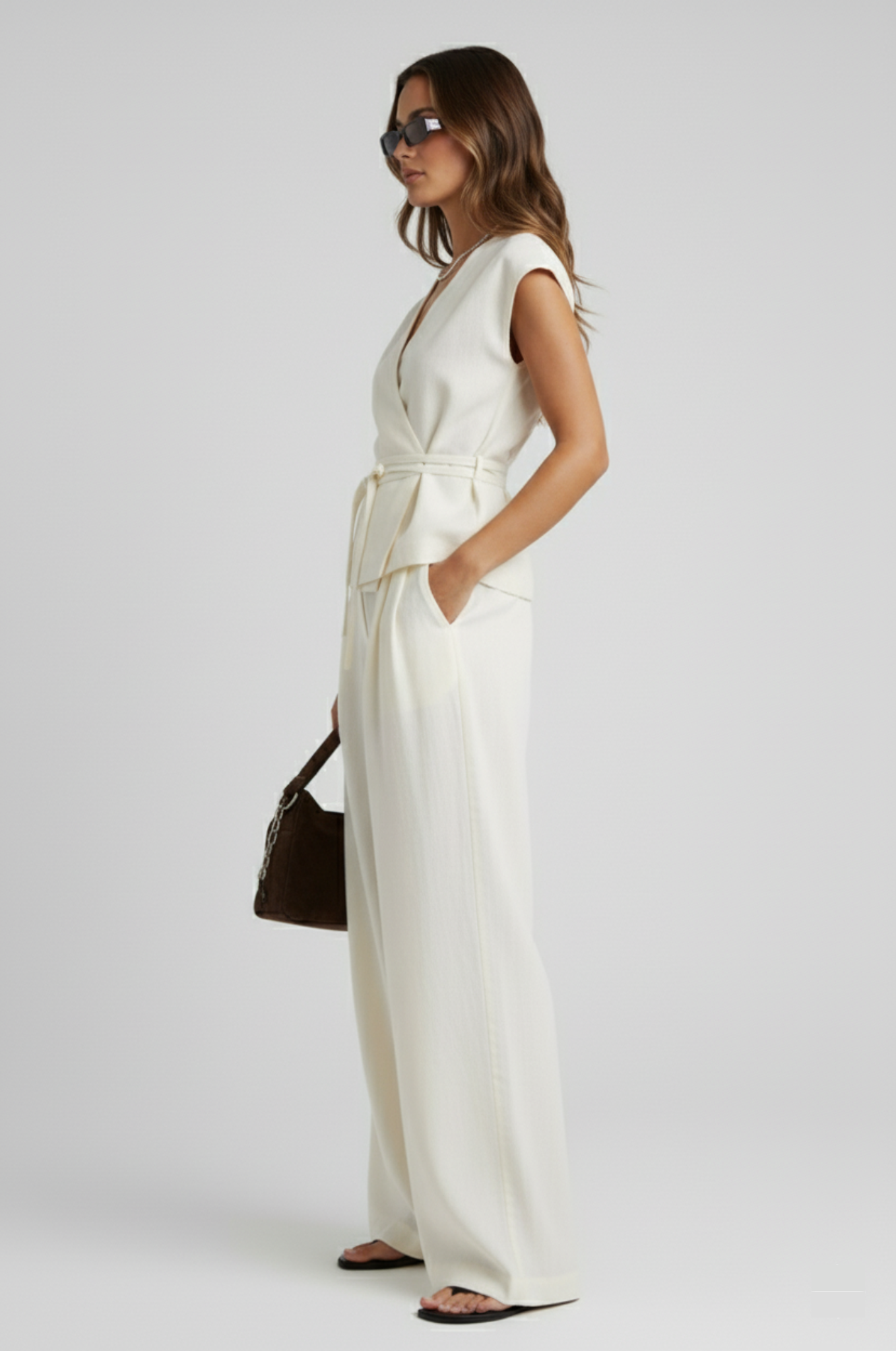 Mouwloos pak – V-hals & tailored