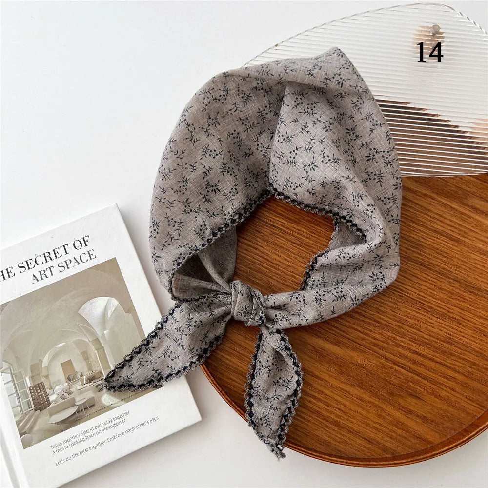 Katoen-linnen driehoek sjaal – kant & print