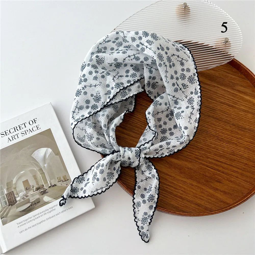 Katoen-linnen driehoek sjaal – kant & print