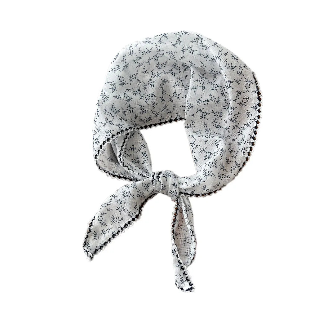 Katoen-linnen driehoek sjaal – kant & print