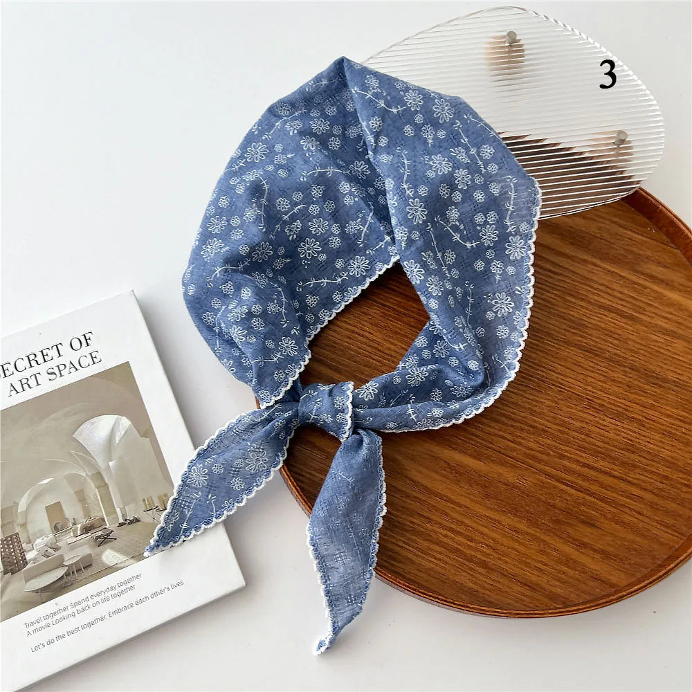 Katoen-linnen driehoek sjaal – kant & print