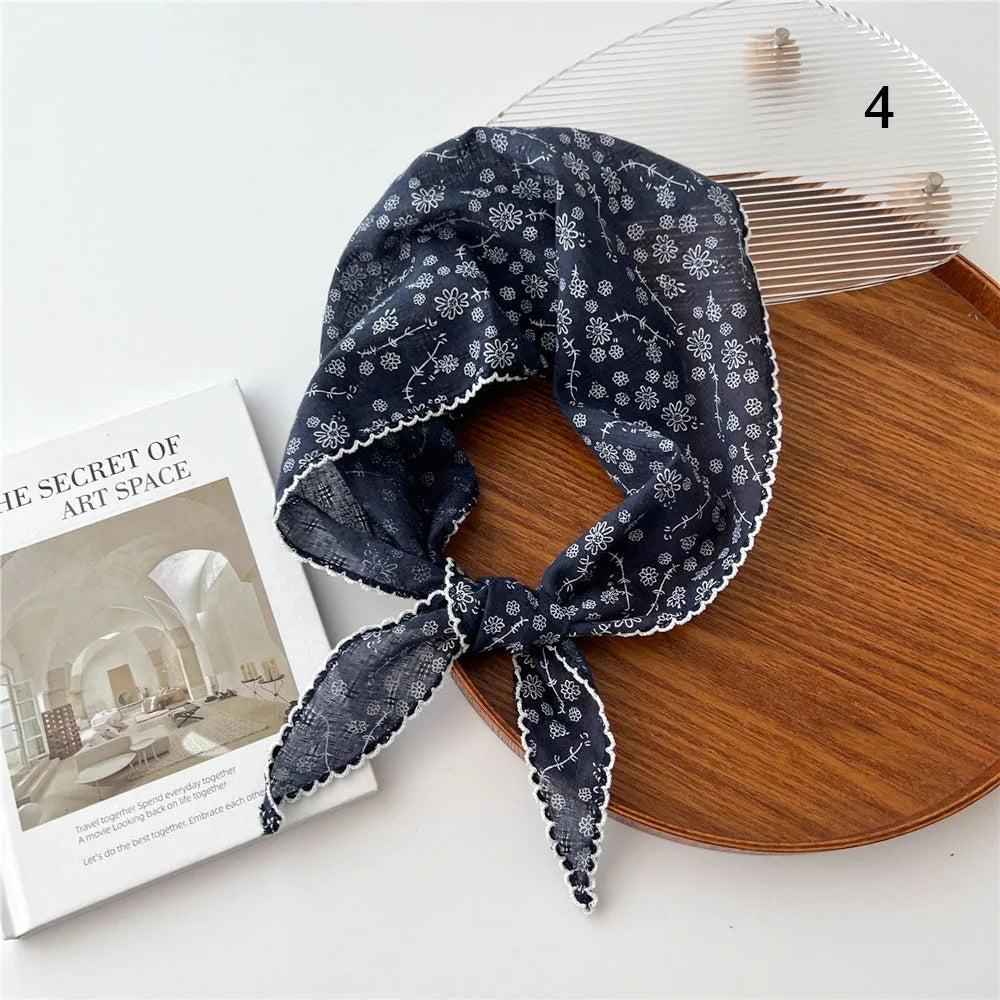 Katoen-linnen driehoek sjaal – kant & print