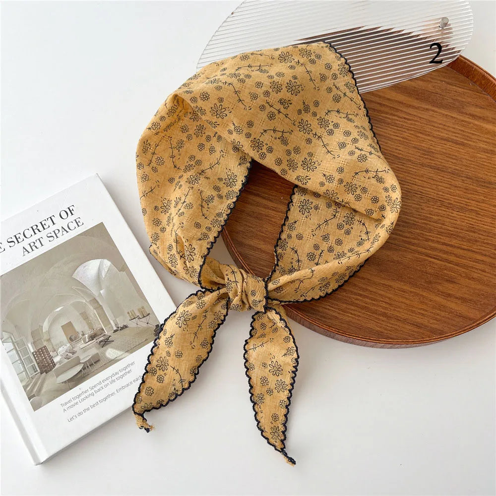 Katoen-linnen driehoek sjaal – kant & print