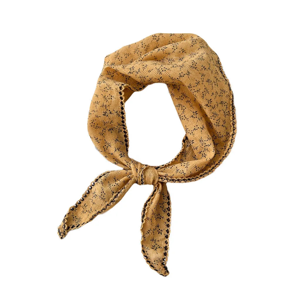 Katoen-linnen driehoek sjaal – kant & print