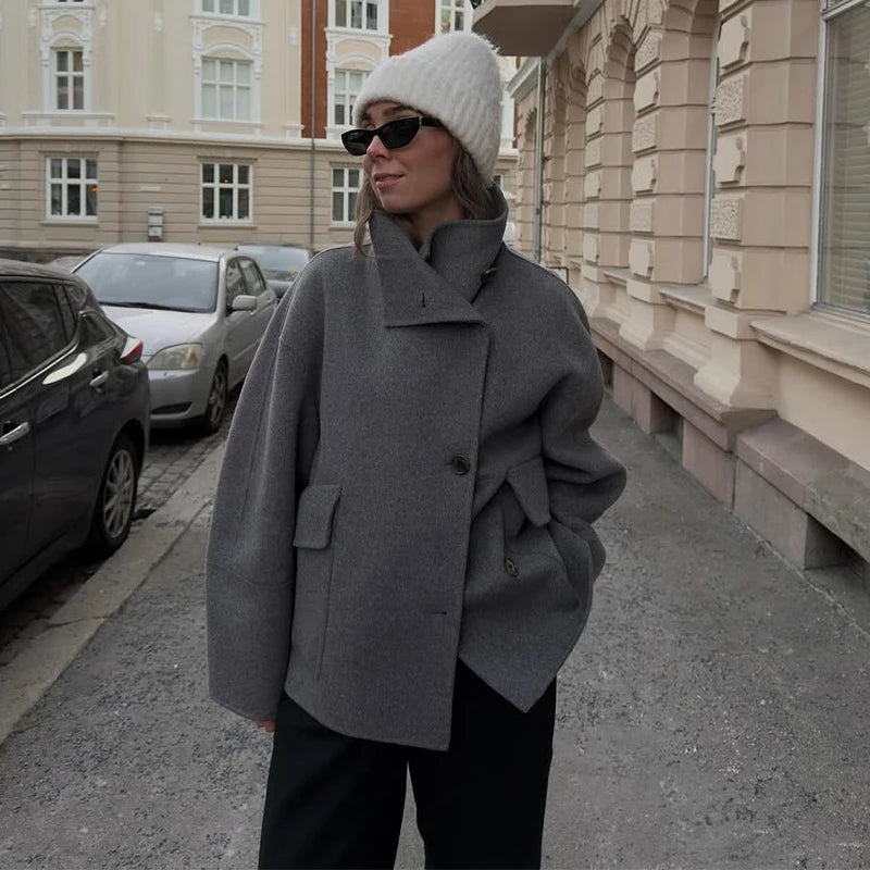 Korte damesmantel – wolmix, relaxed fit