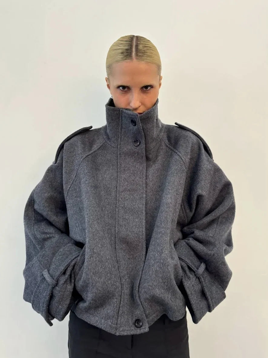 Korte damesmantel – wolmix, relaxed fit