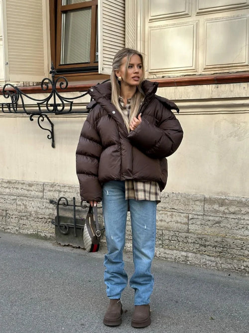 Bruine Korte Winterjas Dames