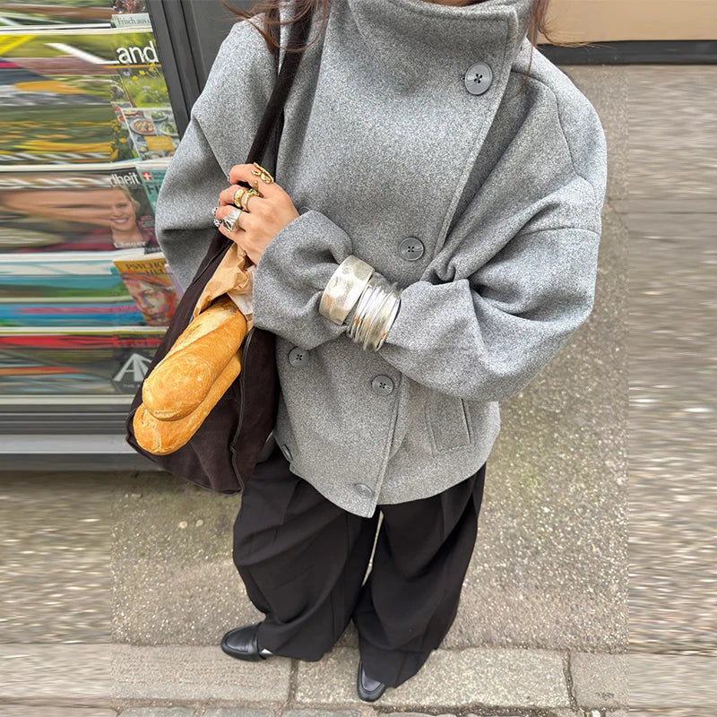 Korte damesmantel – wolmix, relaxed fit