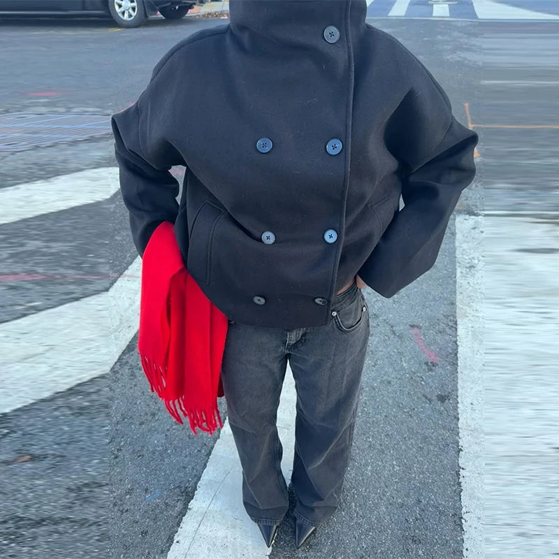 Korte damesmantel – wolmix, relaxed fit