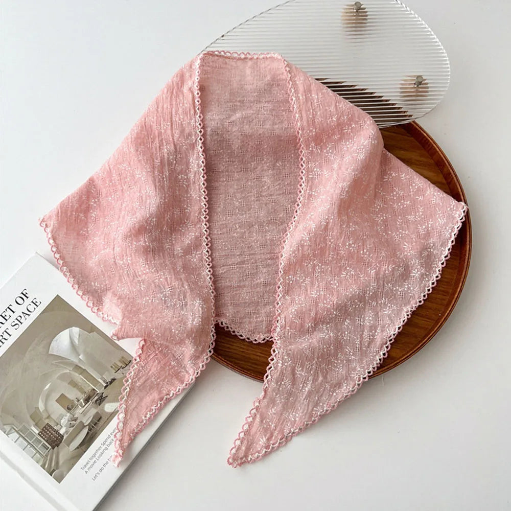 Katoen-linnen driehoek sjaal – kant & print