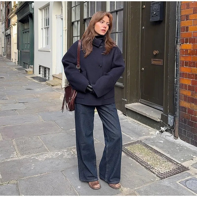 Korte damesmantel – wolmix, relaxed fit