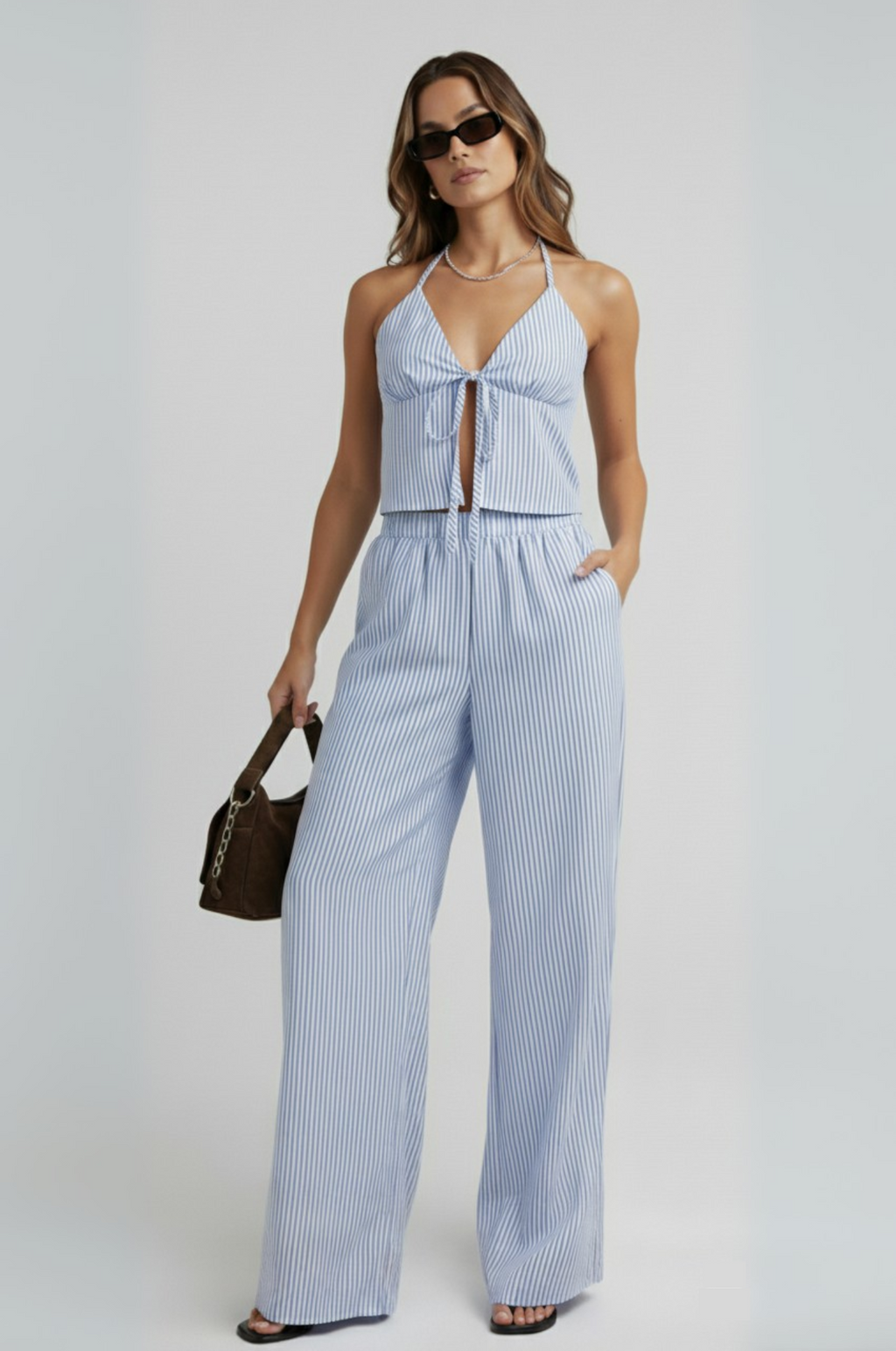 Gestreepte set – halter & rechte broek